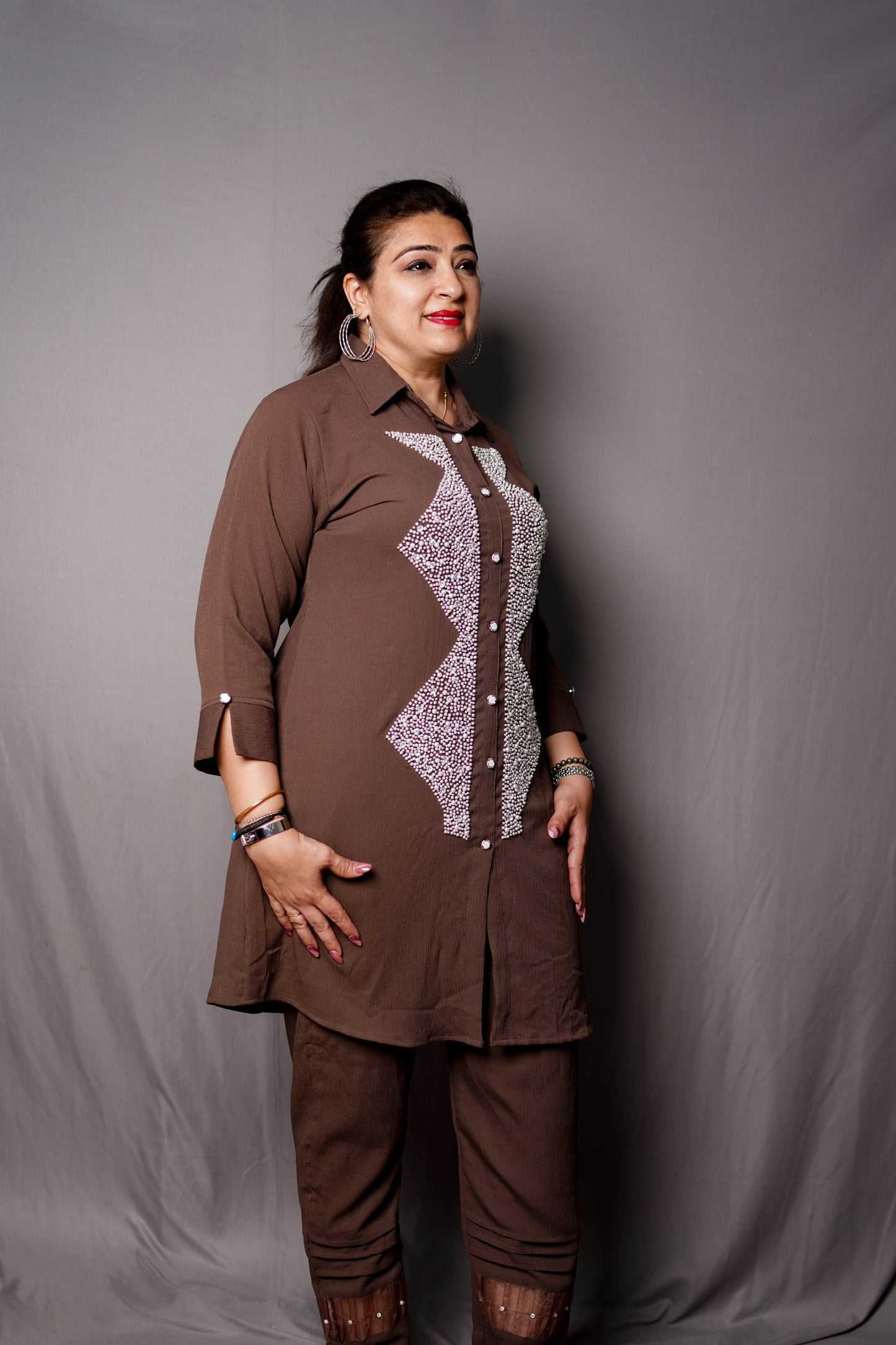 Choco Pearl Embellished Cord Set