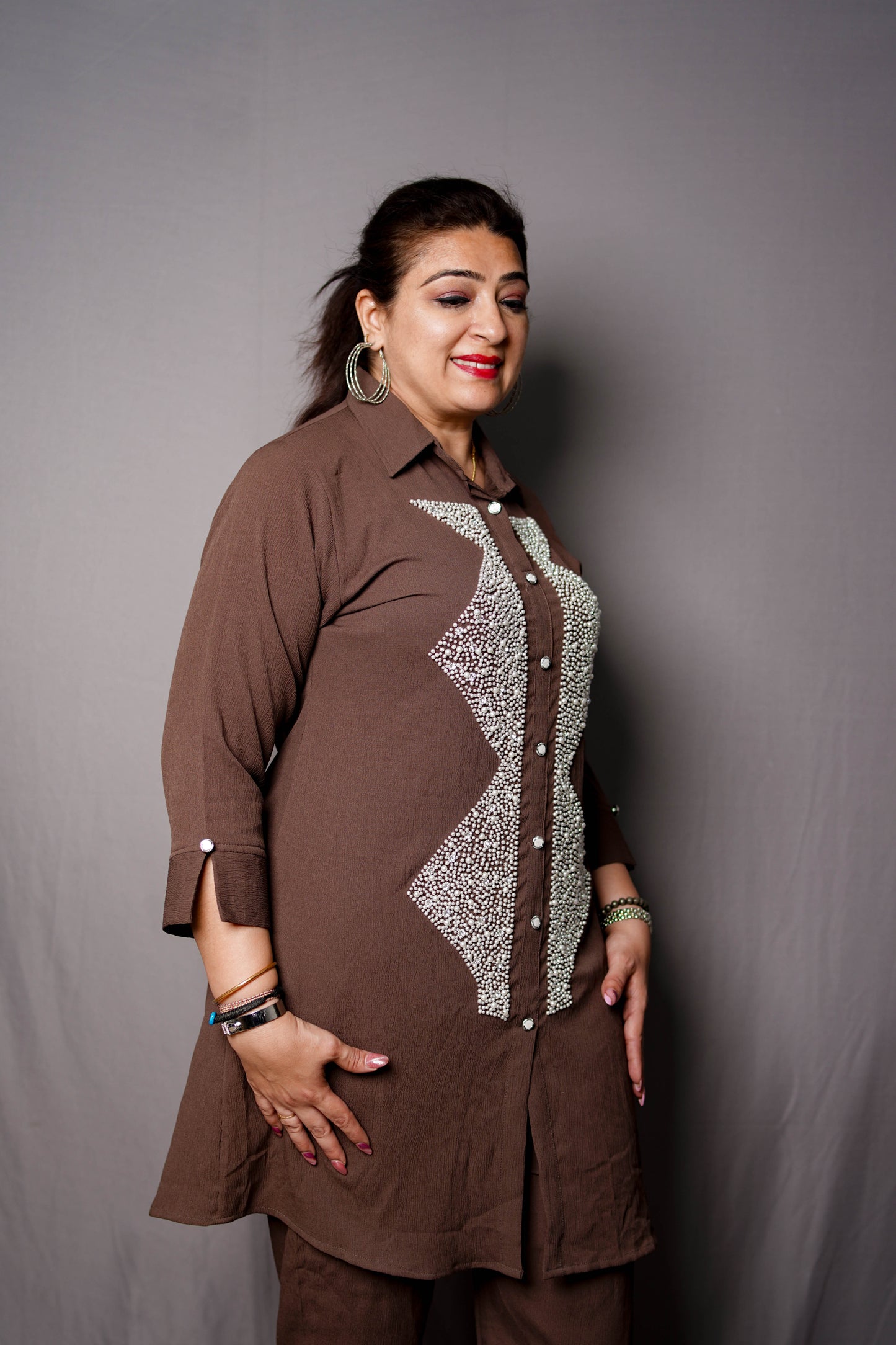 Choco Pearl Embellished Cord Set