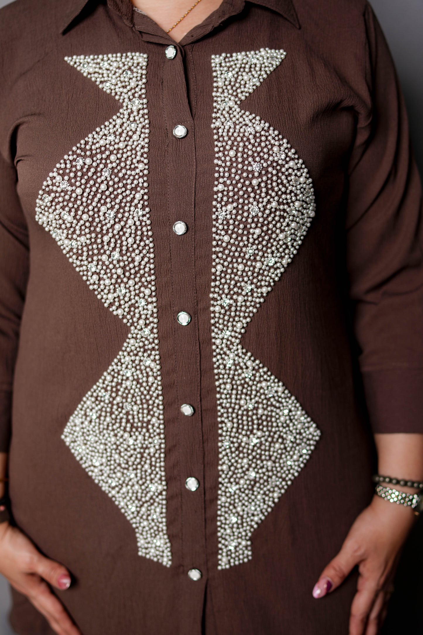 Choco Pearl Embellished Cord Set