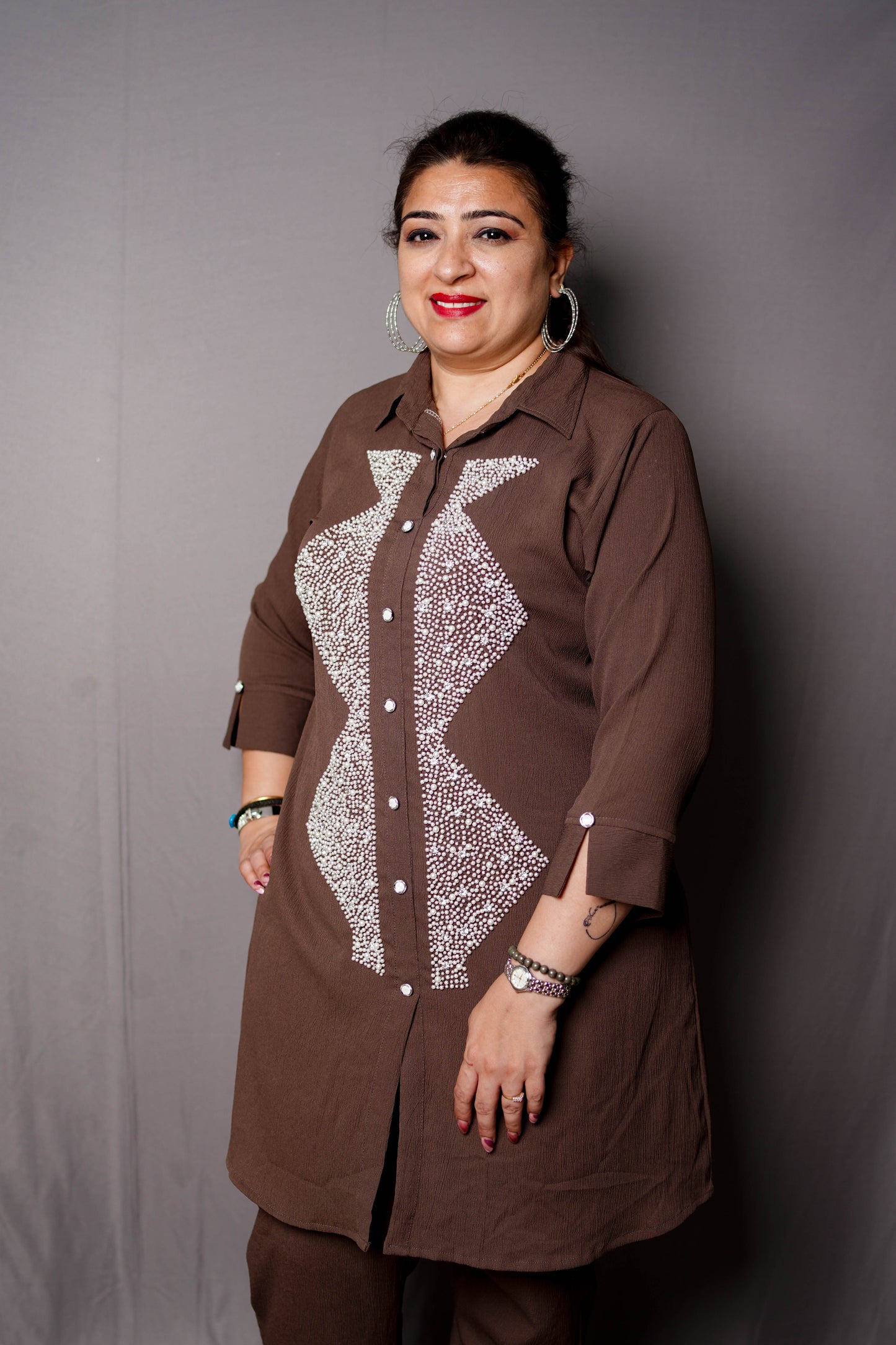 Choco Pearl Embellished Cord Set