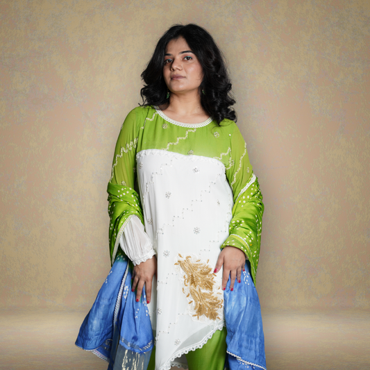 Georgette with Modal Silk Bandhani Dupatta