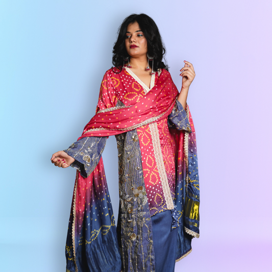 Pure Modal Silk Half With Gerogette Hand Work With Pure Modal Silk Dupatta