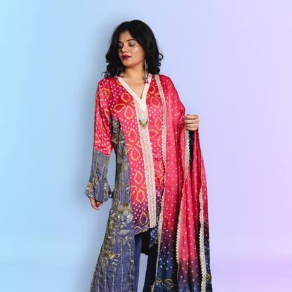 Pure Modal Silk Half With Gerogette Hand Work With Pure Modal Silk Dupatta