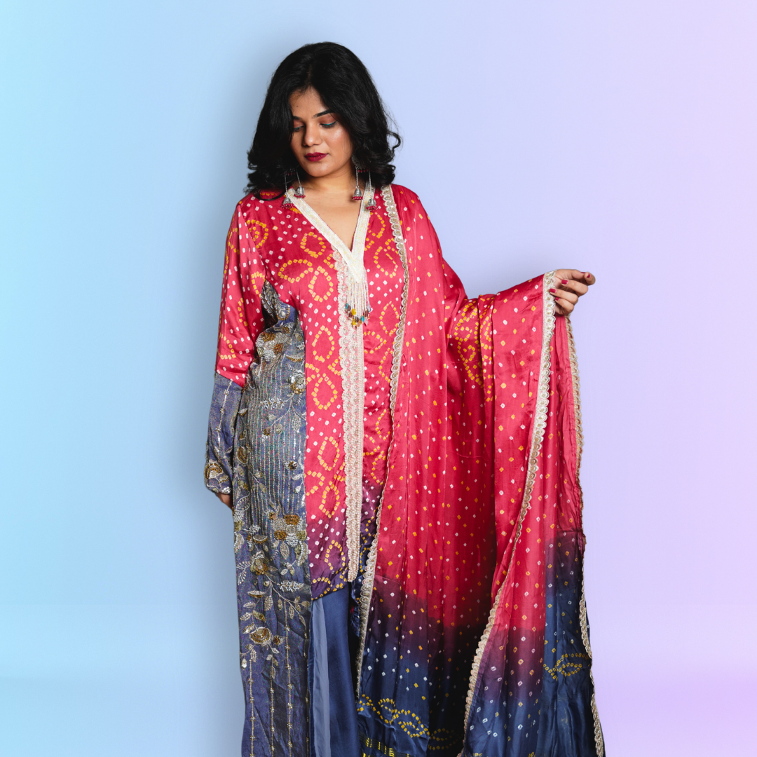 Pure Modal Silk Half With Gerogette Hand Work With Pure Modal Silk Dupatta