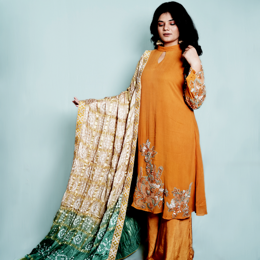 Semi georgette with pure modal gatchola dupatta